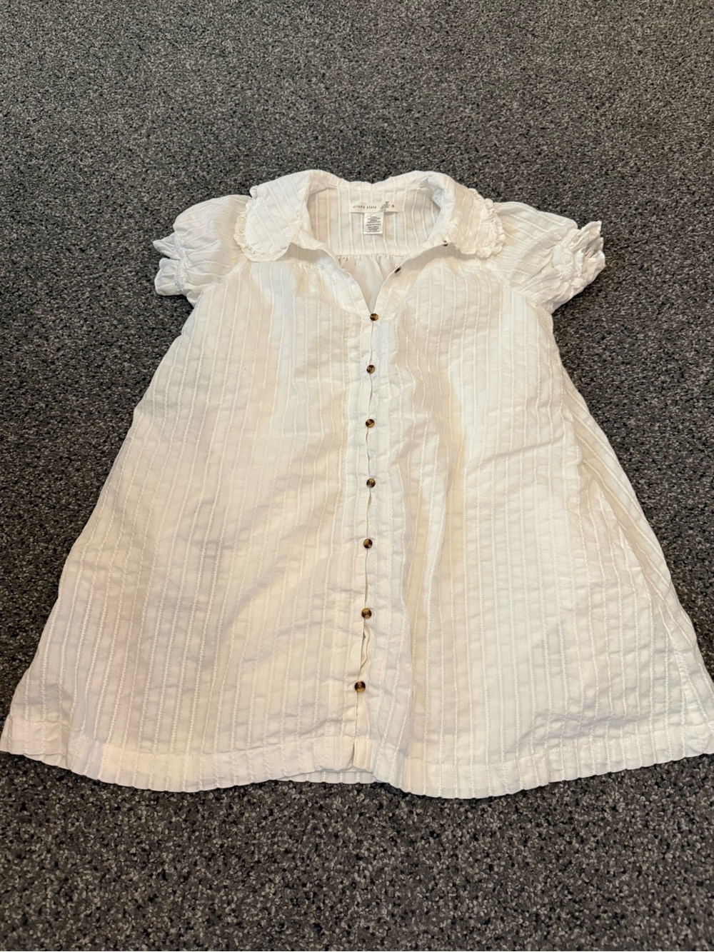 Altar'd State White Button-Front Mini Dress with Puff Sleeves